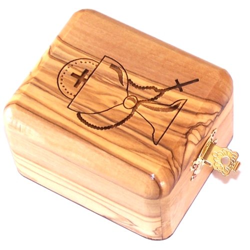 Holy Land Market First Communion Box - Rosary Box - Bethlehem Olive Wood Communion By Laser