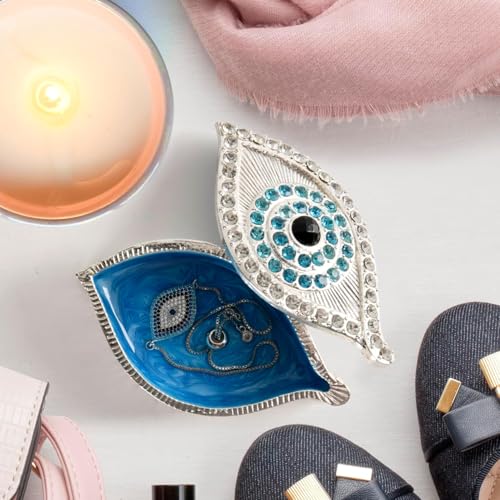 Evil Eye Jewelry Box - Handmade Gold Keepsake Box with Magnetic Closure & Crystals - Decorative Storage for Bracelets, Necklaces, Boho Home Decor Silver box - New