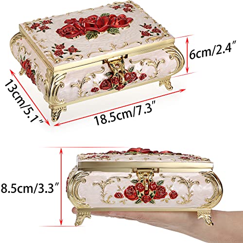 Hipiwe Vintage Metal Jewelry Box for Earrings Necklace Bracelet Organizer Large Beige