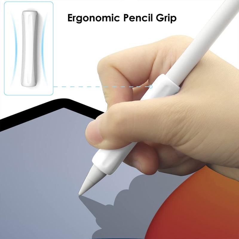 [Australia - AusPower] - ProElife 2-Pack Ergonomics Grip Holder Anti-Rolling Protective Sleeve Cover for Apple Pencil 2nd & 1st Gen 2022-2018 iPad Pro 12.9'' 11''/Air 10.9'' Stylus Accessory Kits (White/Black) White/Black 