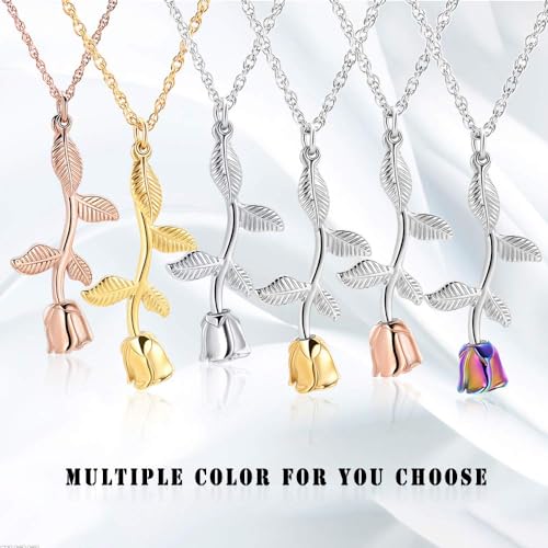 Rose Flower Urn Necklace Cremation Jewelry for Ashes for Women Girls Urn Keepsake Pendant Human Pet Memorial Locket Holder Silver-Gold