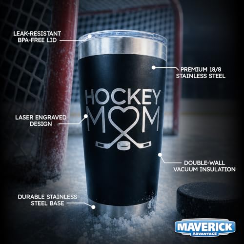 Maverick Advantage Hockey Mom Dad Tumbler Set 20oz Black Sliding Lock Lid