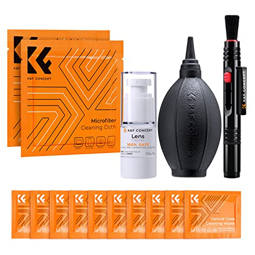 K&F Concept Camera Lens Cleaning Kit - 15ml Sensor Cleaner, Lens Pen Brush, Air Blower, Microfiber Cleaning Cloths & Full-Frame Sensors Cleaning Swabs for DSLR & Mirrorless Cameras