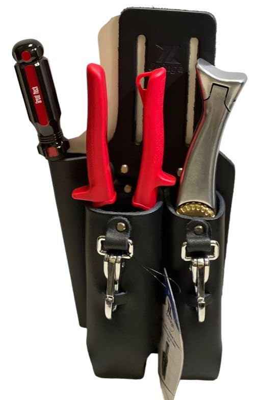 Zeluga Saddle Leather 3 Pocket Linesmen and Electricians Tool Holder Black