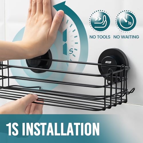 TAILI Shower Caddy Suction Cup 2 Pack with Hooks & Soap holder, Black 2 X Black