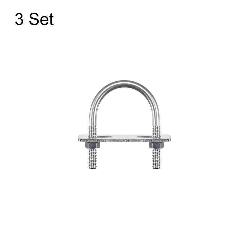 [Australia - AusPower] - uxcell Round U-Bolts, 3 Sets 44mm(1.73") Inner Width 69mm Length M8 304 Stainless Steel U Clamp Bolt with Nuts and Plates, for Boat Trailer M8x44mmx69mm 