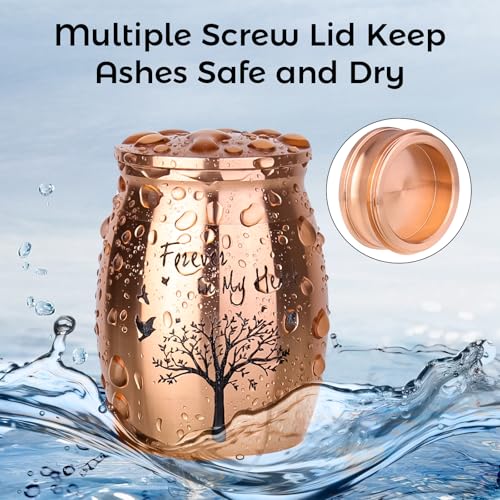 Personalized Small Pet Urn for Ashes - Waterproof Cremation Keepsake Stainless Steel Memorial Urn with Tree Patterns and Text for Ashes Holder Memorial Dog Cat Funeral Decorative (Rose Gold) Rose Gold