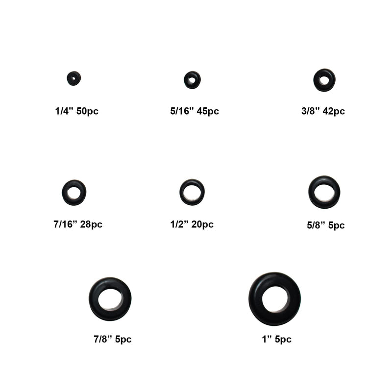 [Australia - AusPower] - 200 Pcs Rubber Grommets for Wiring - 8 Sizes (1/4", 5/16", 3/8", 7/16", 1/2", 5/8", 7/8", 1") Hole Rubber Grommet Assortment Kit for Wire 