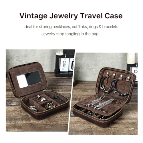 CONTACTS Full Grain Leather Jewelry Box for Men Travel Jewelry Organizer Rectangular+mirror