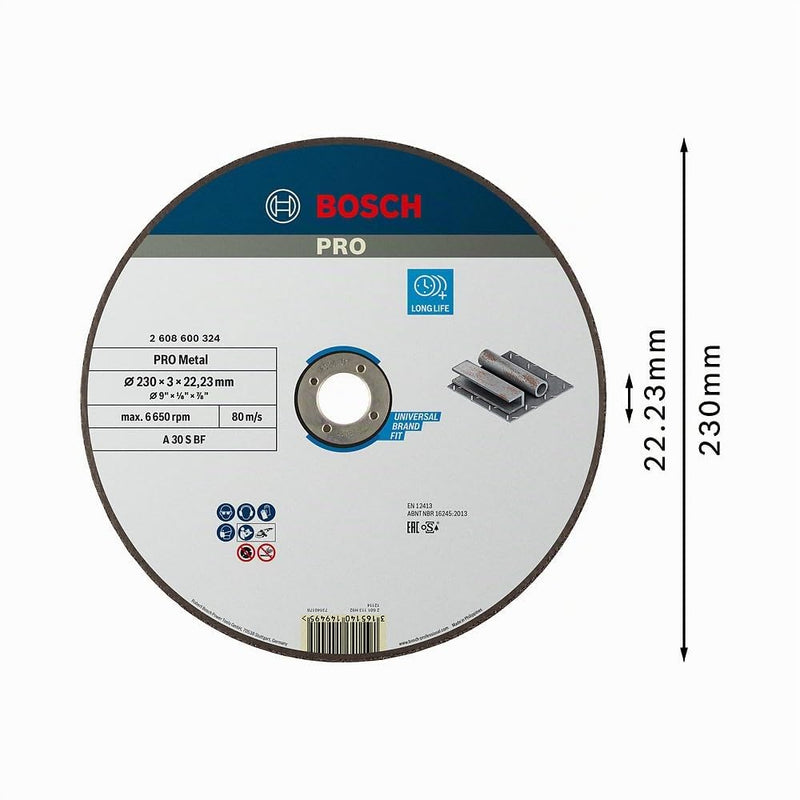 Bosch Professional 2608600324 Sanding Accessories Cutting Disc Blue 230 mm Diameter: 230 mm 230 x 3 mm straight
