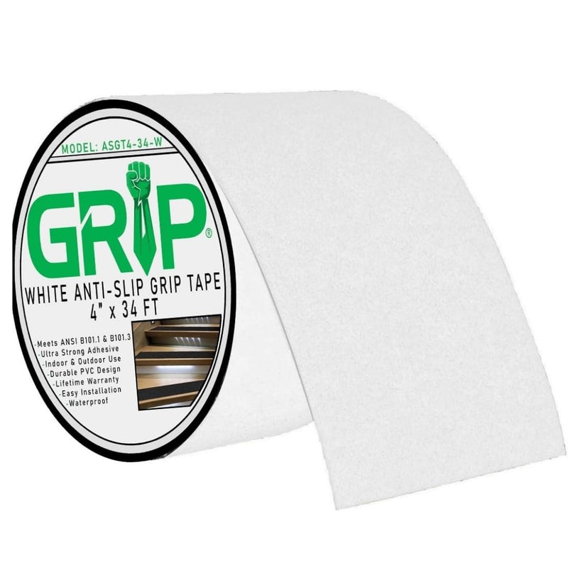 GRIP Anti Slip Tape - 80 Grit High Traction Non-Slip Tape for Stairs, Ramps, Floors, Indoor/Outdoor Use, Easy Cut & Apply, Durable for Heavy Traffic Areas (4" x 34') 4" x 34' White 1