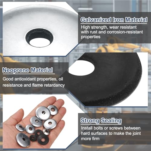 uxcell 120-piece EPDM bonded sealing rubber washers, 5/16 x 7/8 inch galvanized iron for screws and bolts