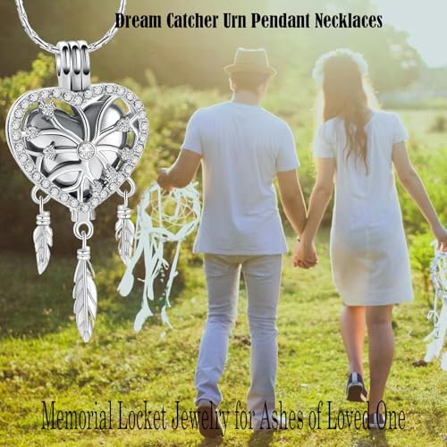 Hearbeingt Cremation Jewelry Dream Catcher Urn Necklaces for Ashes Dream Catcher-Silver
