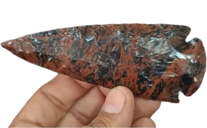 Hand-Carved Mahogany Obsidian Arrowhead, Select Size Obsidian Gemstone Spearhead Size - 3 Inch