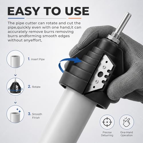 Plastic pipe chamfering tool, pipe deburrer for 20, 25, 32, 40, 50, 63 mm pipes, pipe deburring tool with drill connection, pipe milling cutter, pipe chamfering tool, pipe deburrer for PVC, PE, and PPR pipes