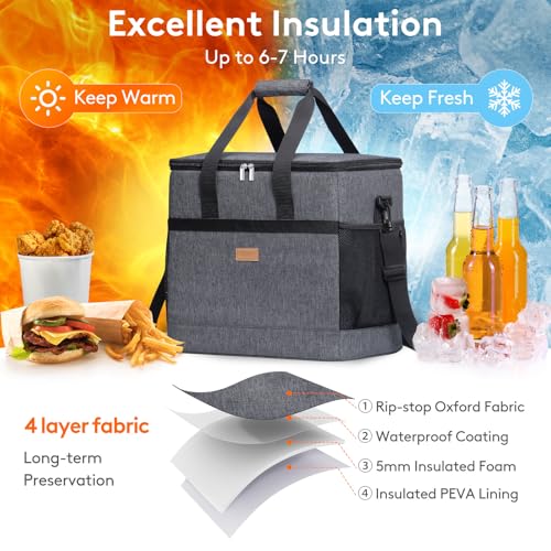 Lifewit Cooler Bag 30/50/60 Cans Collapsible, Insulated Large Lunch Bag 60-Can(40L) Dark Gray