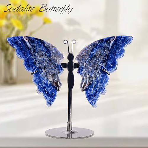Apengshi Crystal Butterfly Ornament, Amethyst Agate Wings, Home Office Tabletop Decor (Sodalite) Sodalite
