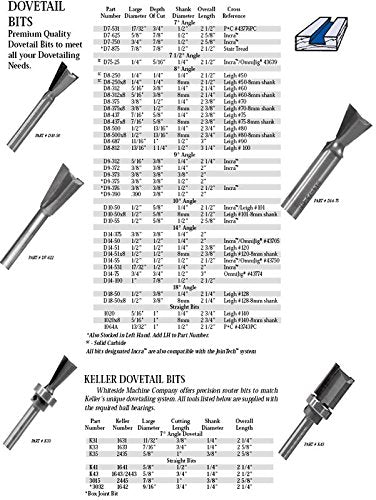 Whiteside Router Bits D8-687 Dovetail Bit with 11/16-Inch Large Diameter, 1-Inch Cutting Diameter and 1/2-Inch Shank