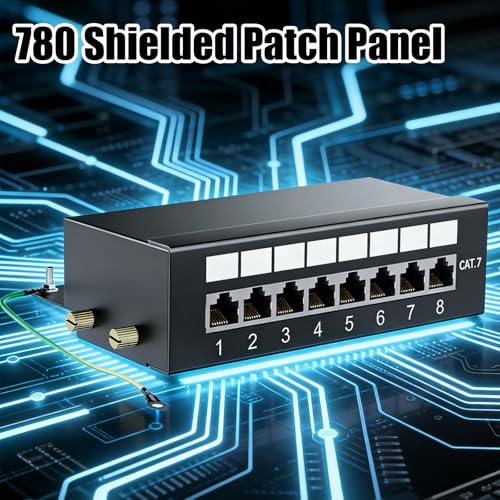 CAT 7 Patch Panel Distribution Panel, 8 Port Patch Panel Distribution Panel, Gold-Plated Patch Panel, Includes Cable Ties, 8-Port Patch Panel with RJ45 Sockets for Network for Wall Mounting and Home