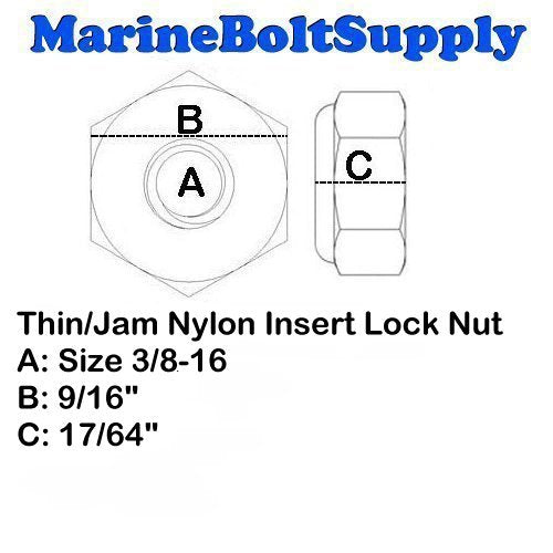 [Australia - AusPower] - Stainless Steel Thin Jam Nylon Insert Lock Nuts 3/8-16 (pack of 25) Marine Bolt Supply 