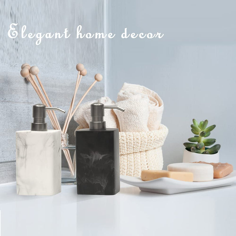 15Oz Marble Style Resin Soap Dispenser Set,2pcs Hand and Dish Soap Dispenser for Bathroom Countertop or Kitchen Sink,Refillable Decorative Liquid Soap Dispenser with Easy-Press Pump,White&Black