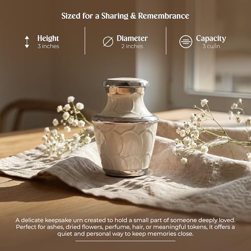 Mini Aluminum Cremation Urn for Human Ashes, 3 Cubic Inch Keepsake Size, Lacquered White Finish, Threaded Lid, Felted Base, Velvet Bag and Funnel Included Keepsake (3 Cu In)