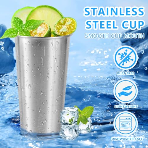 KISEER 10 Pack 20 Ounce Stainless Steel Pint Cups Shatterproof Cup Tumblers Unbreakable Metal Drinking Glasses for Bar, Home, Restaurant 20oz-10 Pack