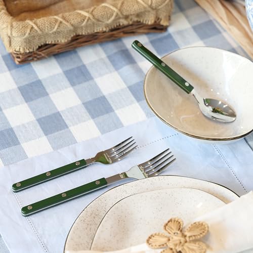 ANNOVA Silverware Set, Retro/Rivet Colorful Stainless Steel Tableware Kitchen Flatware Set Utensils, Includes Dinner Knives, Forks, Spoons, Salad Forks & Dessert Spoons (Dark Green, 10 Pieces) Dark Green