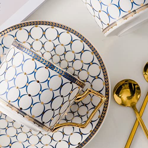 CwlwGO- European Bone China Tea Cup Sets Of 2,Elegance Blue and White Ceramic Cup and Saucers, For Women Tea Parties or Gifts Giving.