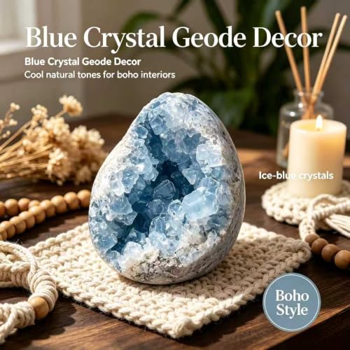 Geodora 0.44-0.66 LB Natural Celestite Crystal Cluster, Raw Celestine Geode Stone, Blue Healing Crystal for Meditation, Reiki, Chakra Balancing, Home Decor, Mineral Specimen Gift