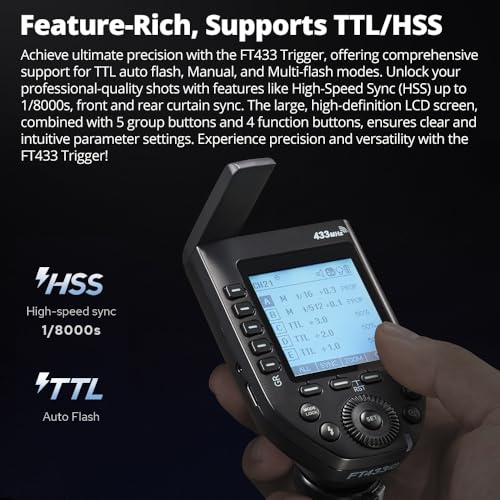 Godox FC433 N TTL Wireless Flash Trigger for Nikon, 433MHz, HSS 1/8000s, 100m Range, LCD, 32 Ch, 1-99 ID, Front/Rear Curtain Sync, TCM, Single-Contact Rapid-Fire, AA Batteries