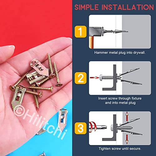 Hilitchi 200-piece self-drilling metal drywall anchors with screws, 12 x 30mm, shown as a hardware set