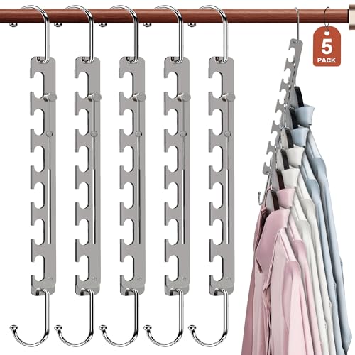 Sindax Space Saving Hangers Telescopic, 6 Holes Clothes Hangers Adjustment to 9 Holes, Upgraded Sturdy Metal Clothes Hangers Space Saving for Heavy Clothes, Closet Organizers and Storage - 5 Pack 17 inches