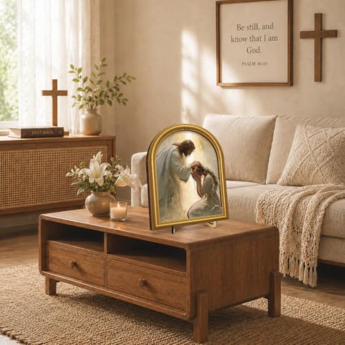 3D Christian Jesus Table Decor Comforting Woman Wall Art 8x10 Inch