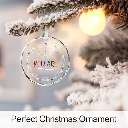 Christian Gifts for Women You are Religious Christmas Ornament 2026, Christian Ornament for Women, Inspirational Christmas Ornaments Glass Keepsake with Ribbon and Box