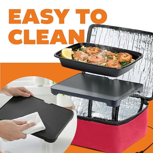 HOTLOGIC Mini Heated Lunch Box - Portable Electric Food Warmer for Men and Women - Great for Work, Office, and Construction - Cook, Reheat, and Eat on the Go - 120V - Red
