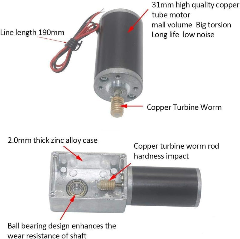 Reversible Worm Gear Motor, 12V 200RPM 5840‑31ZY Geared Motor Self-locking Permanent Magnet DC Turbo worming Geared Motor Reduction Motor for DIY Robot, RC Electric Toys