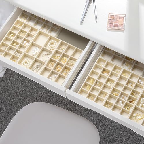 SPAKOWN Jewelry Organizer for Drawer Velvet Jewelry Tray - Set of 9 Beige