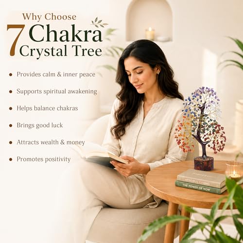 PYOR 7 Chakra Tree of Life Crystal Tree Gifts for Women 10 Inch 300 Beads A-seven Chakra Golden Wire