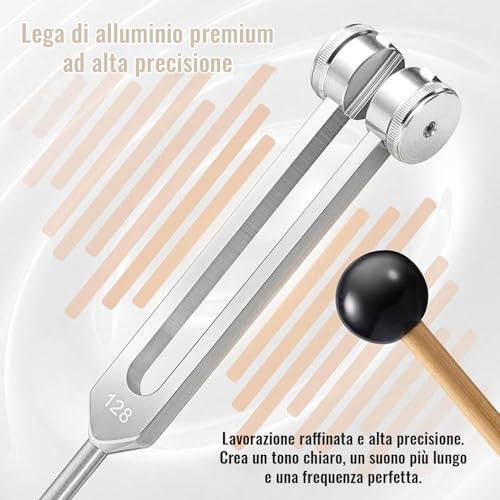 Tuning Fork 128Hz Healing Tuning Fork Neurology Delivers Precise Frequency Response with a Silicone Hammer and Cleaning Cloth Packed in a Soft Velvet Bag | Precise frequency response, with a silicone hammer and a cleaning cloth, packed in a soft velvet...