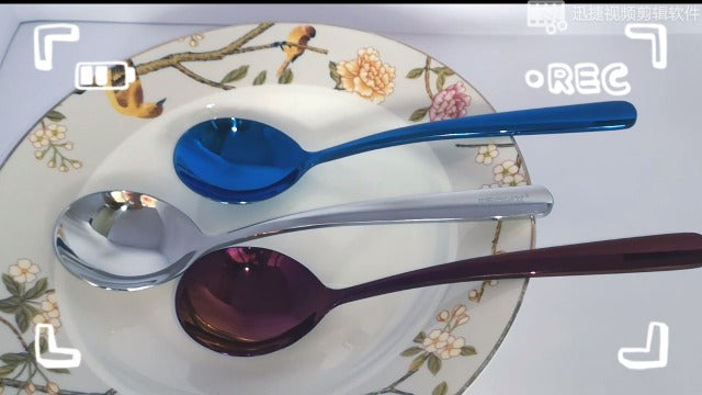 Soup Spoons 6-Pack 18/10 Stainless Steel Large and Heavy Duty Round Spoons Elegance Series 7 Inch Long 1.9 Ounces Weight by IRONX(purple soup spoons)