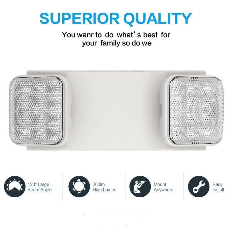 1 Pack LED Emergency Lights for Business, with Battery Backup, Two Head Adjustable LED Emergency Square Lighting for Home, UL 924 Certified-Emergency Lighting Fixture. White 1 PACK