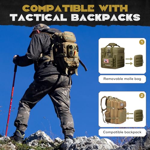 Maelstrom 23L tactical lunch box for men, expandable double deck cooler bag in khaki, with sturdy handles and storage compartments.
