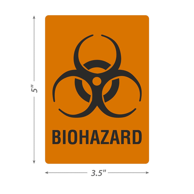 SmartSign (100/Pack) Biohazard Labels with Symbol, 5"x3.5", 4 mil Thick White Polyvinyl Chloride (PVC) with Permanent Adhesive, for Medical/Industrial/Shipping Use, Fluorescent Orange/Black, USA-Made