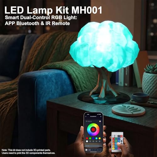 Smart RGB LED Lamp Kit 001 for Bambu Lab, App & IR Remote Control | 16 million colors, timer and group control, 60mm LED puck with 1.5M 5V USB cable for MakerWorld lamp models 2 pieces & 2 remote controls