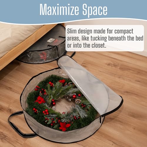 VENO 4 Pack Summer Wreath Storage Container, 30 Inch Clear Wreath Bag, Spring, Christmas Garland Decoration Organizers with Zipper and Durable Handles (Clear, 30"-4 Pack) 30" - 4 Pack