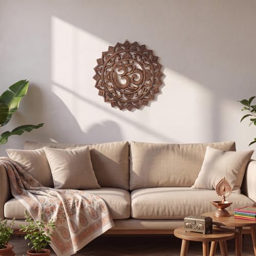 RattanView Wooden Om Wall Decor Hanging Art Bronze Om Round Decoration