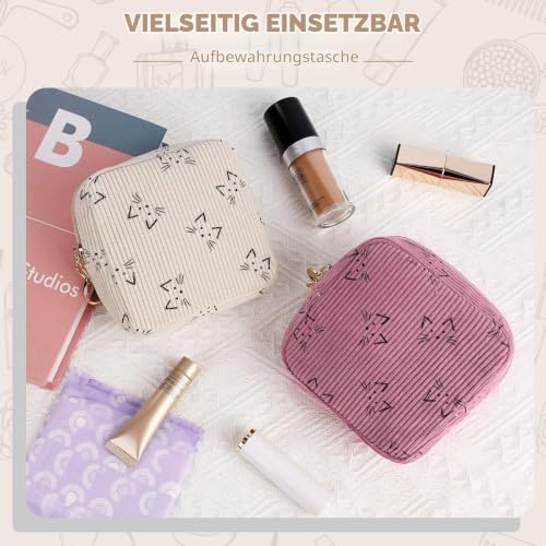 Sanitary Pads Storage Bag Hygiene Bag for Sanitary Napkins Bag for Sanitary Towels and Tampons Periods Bags for On the Go Panty Liners Girls Emergency Set First Period School Gifts (Cat Pink) Cat Pink