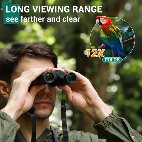 POLDR 12x25 Compact Binoculars for Adults, High Powered Waterproof