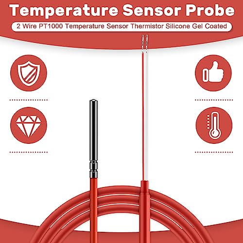 2-Wire PT1000 Temperature Sensor Thermistor Silicone Gel Coated 1.5 Metre Probe 45 mm x 5 mm -50-180 Celsius Resistance Thermometer